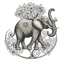 A symmetrical design combining elements of an elephant, lotus flower, and tree of life tattoo design idea