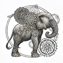 A symmetrical design combining elements of an elephant, lotus flower, and tree of life tattoo design idea