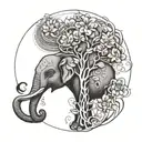 A symmetrical design combining elements of an elephant, lotus flower, and tree of life tattoo design idea