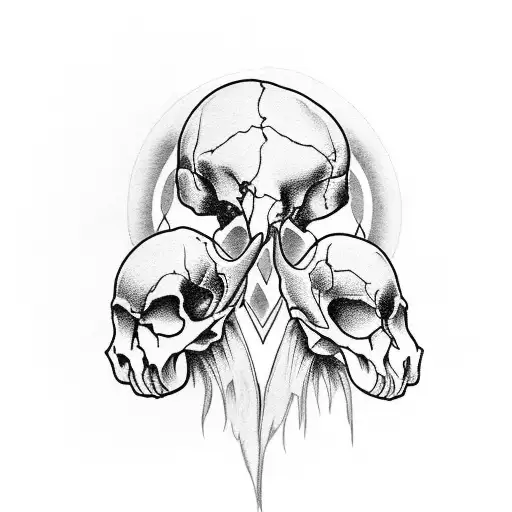 raven skull on heart with raven feathers tattoo design idea
