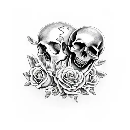A skull made of silverware surrounded by roses and thorny vines tattoo design idea