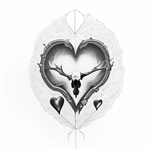 raven skull embedded in heart shaped cracked jewell heart tattoo design idea