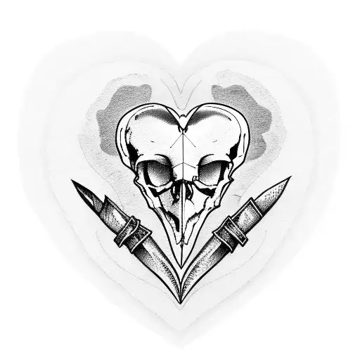 raven skull embedded in heart shaped cracked heart tattoo design idea