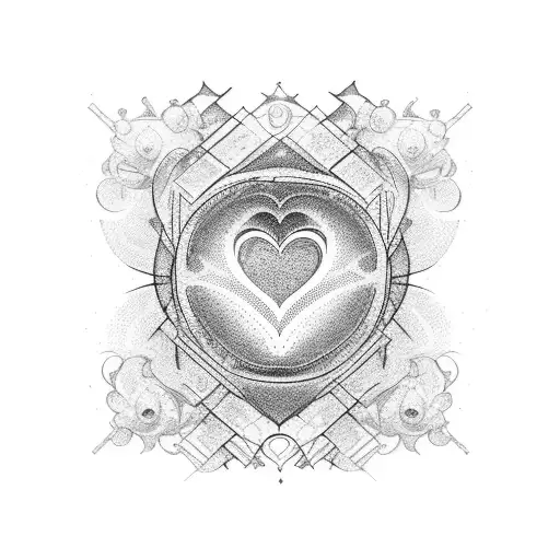 A dotwork tattoo of a chaotic heart-shaped labyrinth, representing the client's complex and passionate personality. tattoo design idea