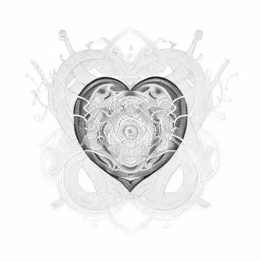 A dotwork tattoo of a chaotic heart-shaped in s labyrinth, representing the client's complex and passionate personality. tattoo design idea