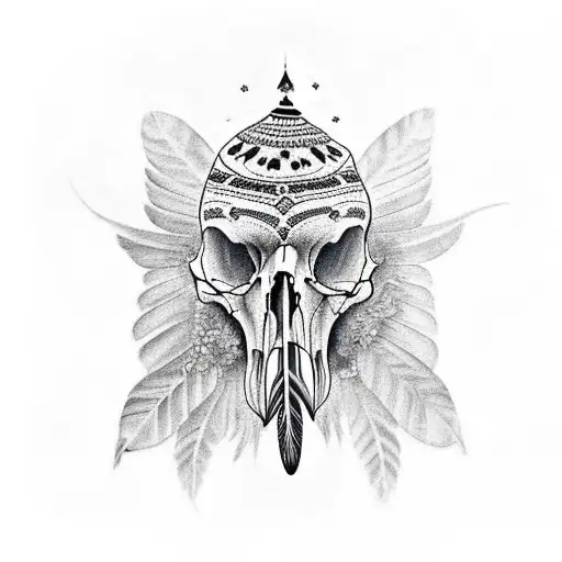 raven skull indian tattoo design idea