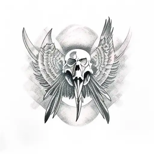 raven skull thorn maze raven feathers tattoo design idea