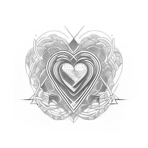 A dotwork tattoo of a chaotic heart-shaped labyrinth, representing the client's complex and passionate personality. tattoo design idea