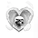 raven skull embedded in heart shaped cracked jewell heart tattoo design idea