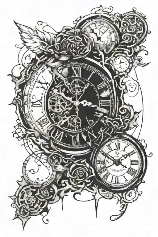 clock and roman numerals integrated tattoo design idea