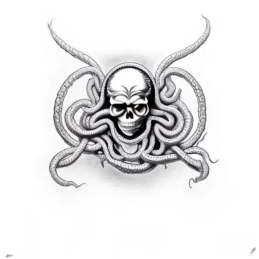 Medusa with skull face, drinking a beer bottle  tattoo design idea