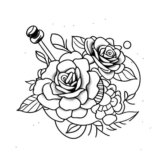 A minimalistic tattoo of a dumbbell with a blooming flower wrapped around it, symbolizing the client's passion for the gym and love for nature. tattoo design idea