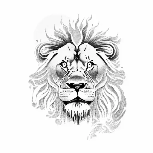 A forklift lifting a mountain range made of beer cans, with a lion standing on top and waves crashing below tattoo design idea