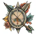 arrow with bow and S P tattoo design idea