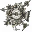 arrow with bow and S P tattoo design idea