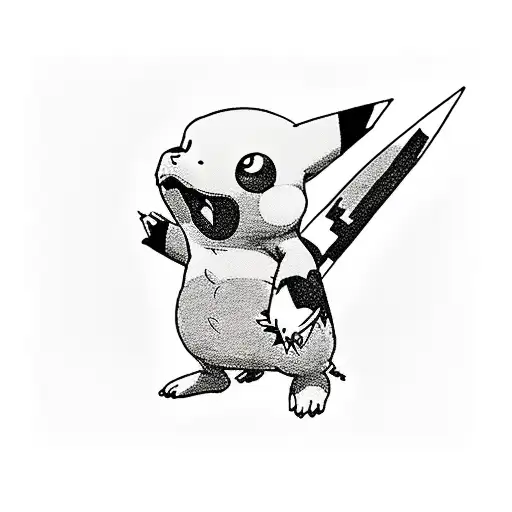 An enchanting tattoo featuring a whimsical landscape where Pikachu, Grogu, Goku, and Yoshi playfully interact with each other, reflecting the client's adoration for cartoons tattoo design idea