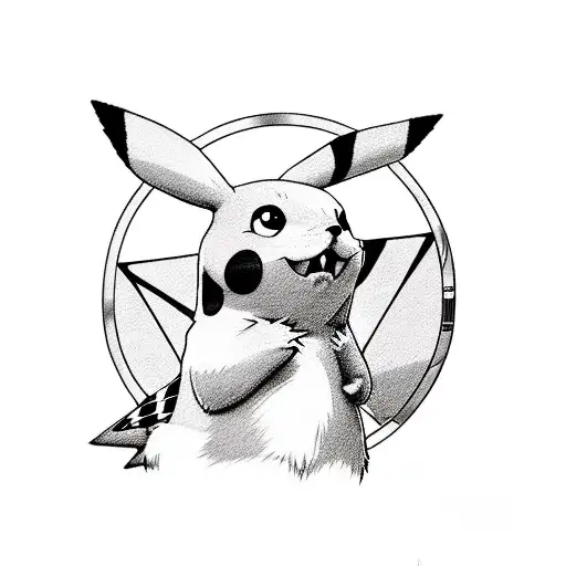 A realistic portrait of Pikachu playing a guitar tattoo design idea