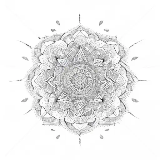 mandala with stylised feather and lotus  tattoo design idea