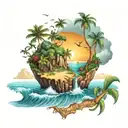 a peaceful island surrounded by death and chaos misunderstood tattoo design idea
