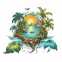 a peaceful island surrounded by death and chaos misunderstood tattoo design idea