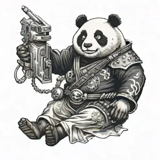 Samurai panda wielding a video game controller tattoo design idea
