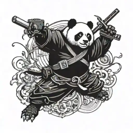 Samurai panda wielding a video game controller tattoo design idea