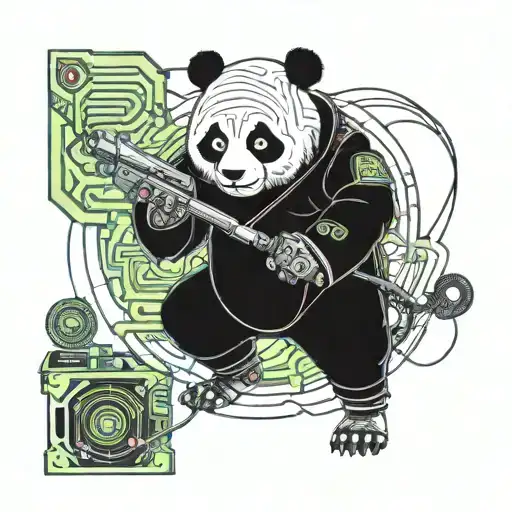 Samurai panda wielding a video game controller tattoo design idea