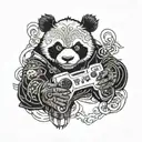 Samurai panda wielding a video game controller tattoo design idea
