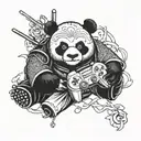 Samurai panda wielding a video game controller tattoo design idea