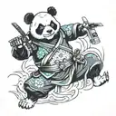 Samurai panda wielding a video game controller tattoo design idea
