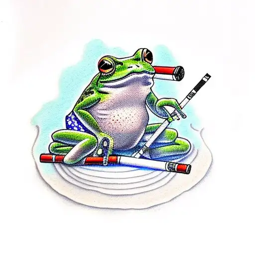 American traditional style frog smoking a cigarette tattoo design idea