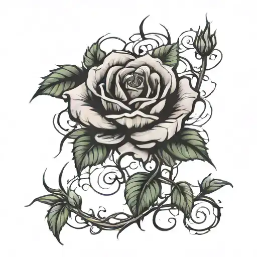 rose flower roots with thorns tattoo design idea