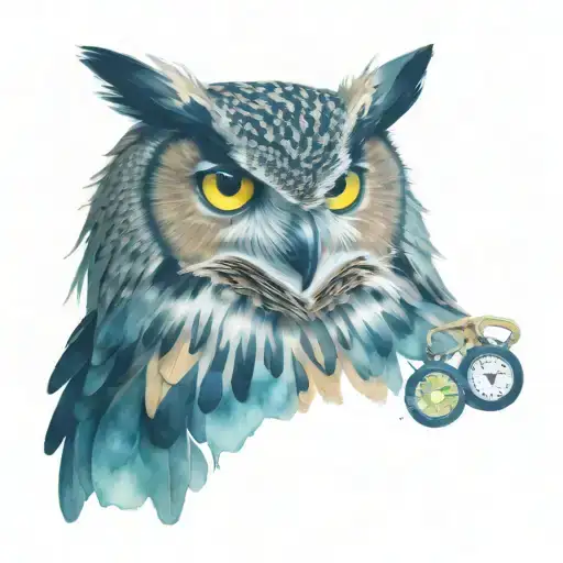 Eagle owl and tape measure tattoo design idea