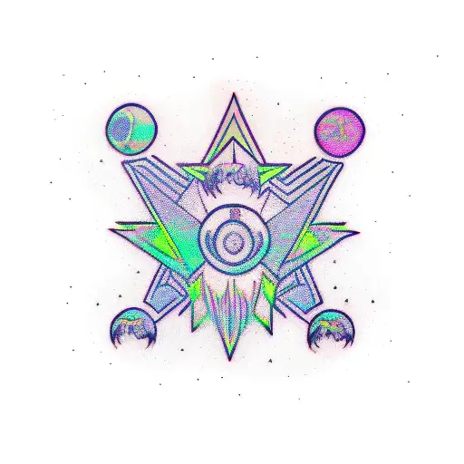 A dynamic tattoo design showcasing a mesmerizing rave scene with neon lights, DJ turntables, and energetic dancers. tattoo design idea
