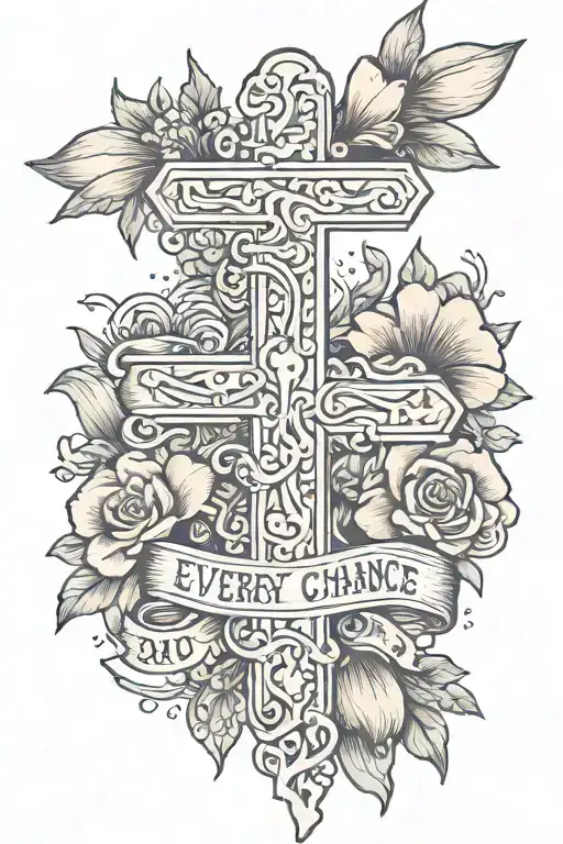 a cross that has a quote across it that says every breath is a second chance and I wanna put a swim twist to    it tattoo design idea