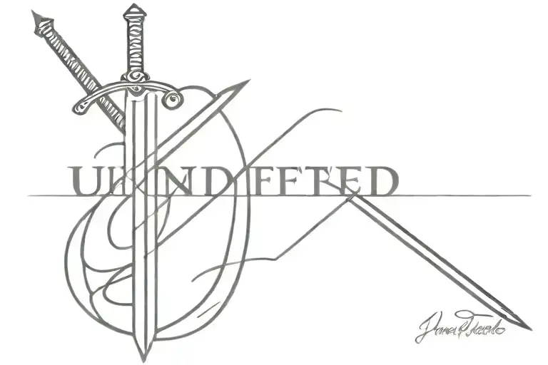 sword and quote "undefeated" tattoo design idea