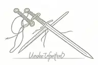 sword and quote "undefeated" tattoo design idea