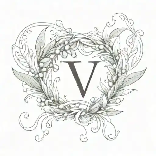 letter V, olive wreath below tattoo design idea