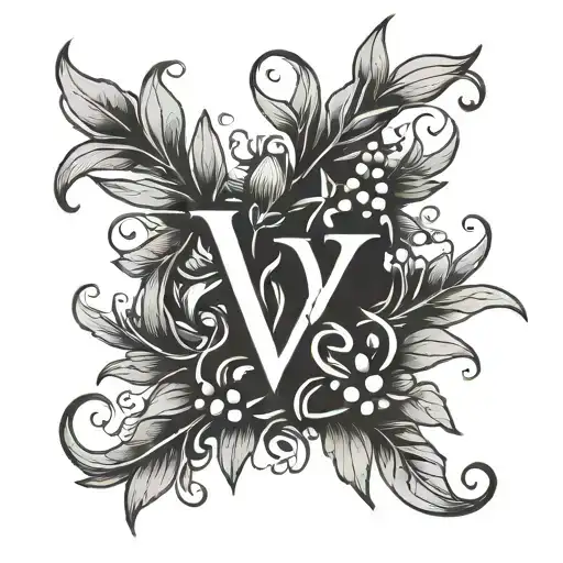 letter V, olive wreath below tattoo design idea