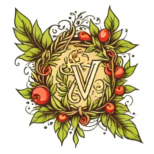 under the letter V is an olive wreath tattoo design idea