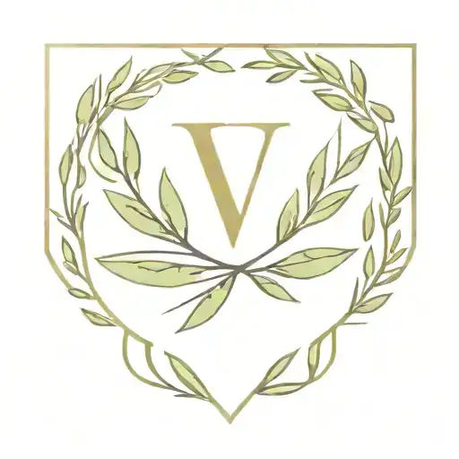letter V, olive wreath below tattoo design idea