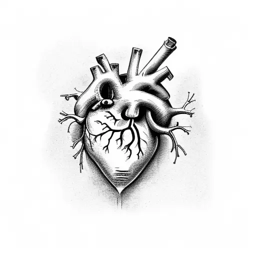 anatomical heart crashing through a brick wall tattoo design idea