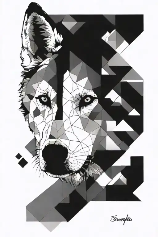 white husky face with geometric tattoo design idea