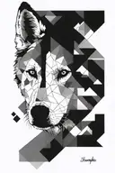 white husky face with geometric tattoo design idea