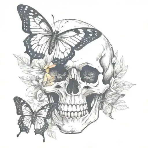 skull and butterfly tattoo design idea