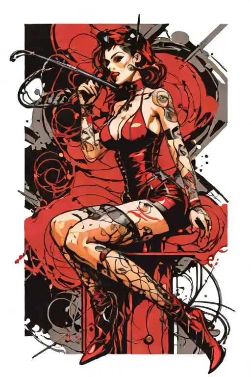 full body dominatrix pin-up Standing whip femdom style tattoo design idea