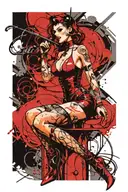 full body dominatrix pin-up Standing whip femdom style tattoo design idea