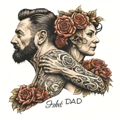 memorial mom dad matching but opposite sides tattoo design idea