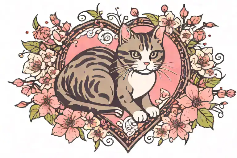 Heart, Cat, Cherry Blossoms, 15.07.15, Oriental, tattoo design idea