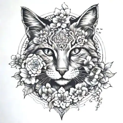 Cat, Cherry Blossoms, Mandala, Oriental, Date 15.05.15 tattoo design idea